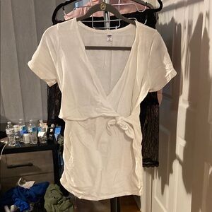 White Wrap Tie Top maternity